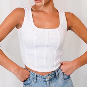 White Rib Corset Top